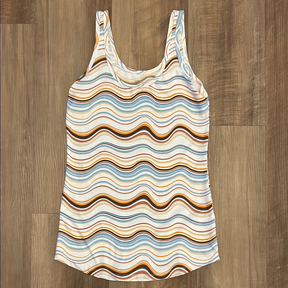 No Boundaries Wave Pattern Tank Top - Blue, Brown, Cream